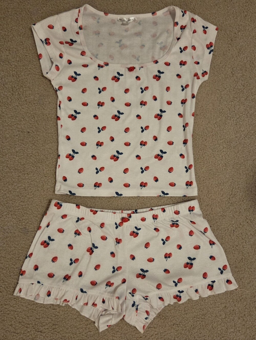 Strawberry Print Short Sleeve Pajama Set